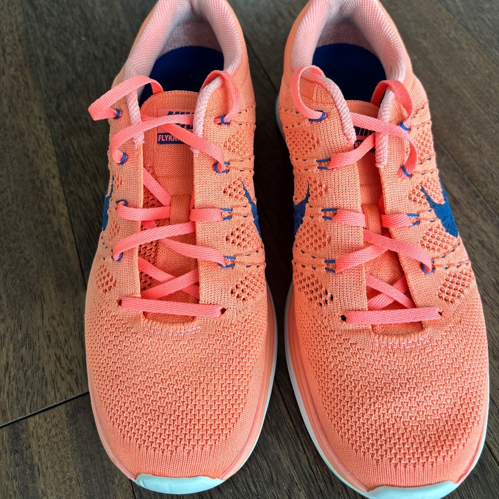 Nike Flyknit Lunarlon Women's Athletic Shoes - Orange and Blue, Size 9